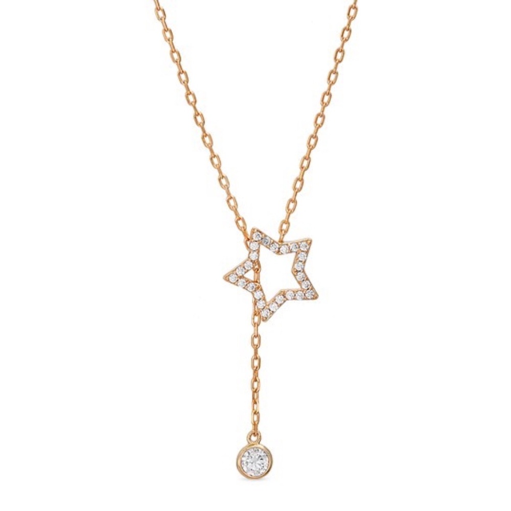 CZ Open Star Lariat Necklace 14k GP